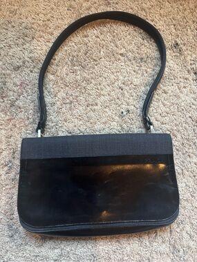 Vintage Y2K Prada Vitello Black & Gray Leather Canvas Single Strap Shoulder Bag